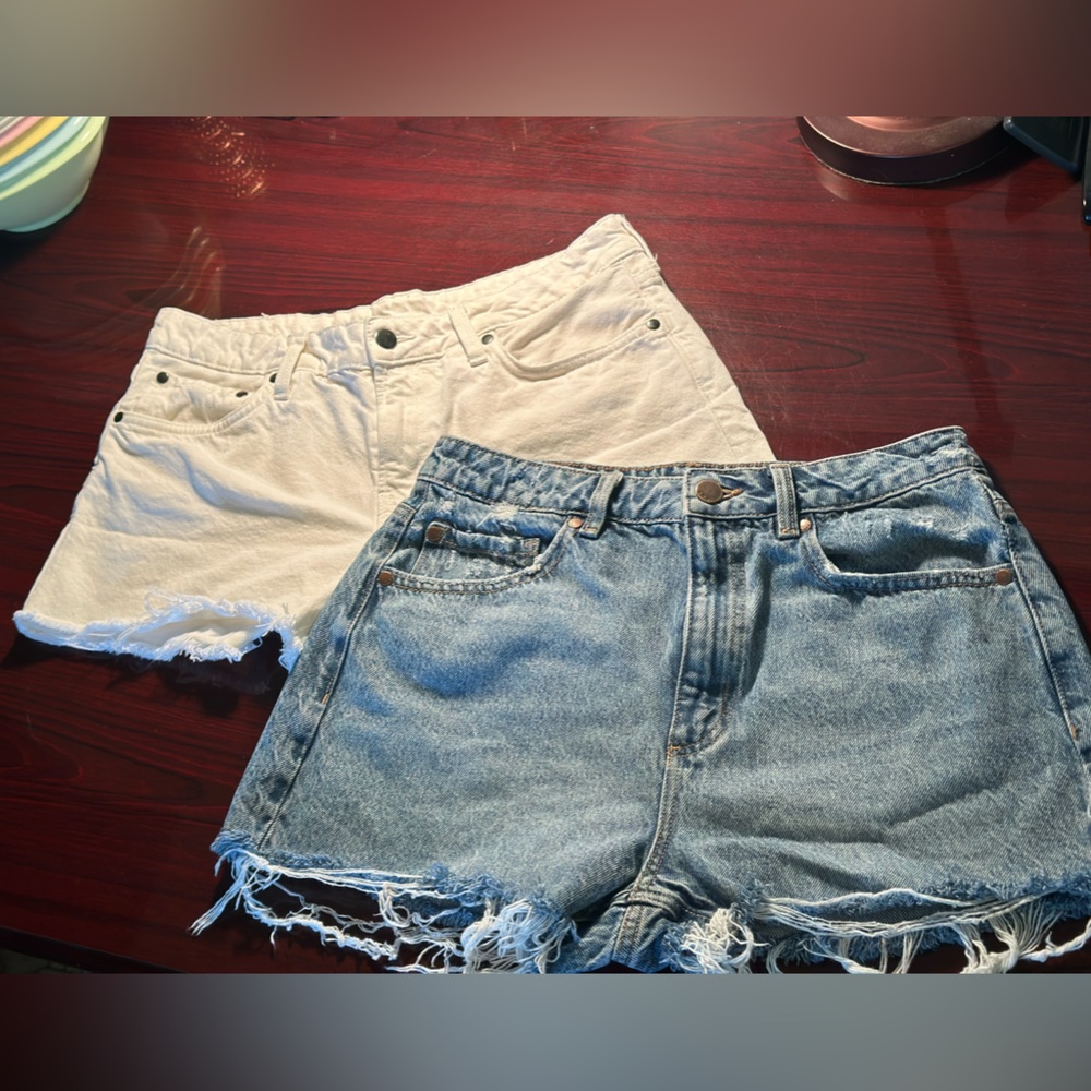 a.n.a Blue and white High-Rise Denim Shorts